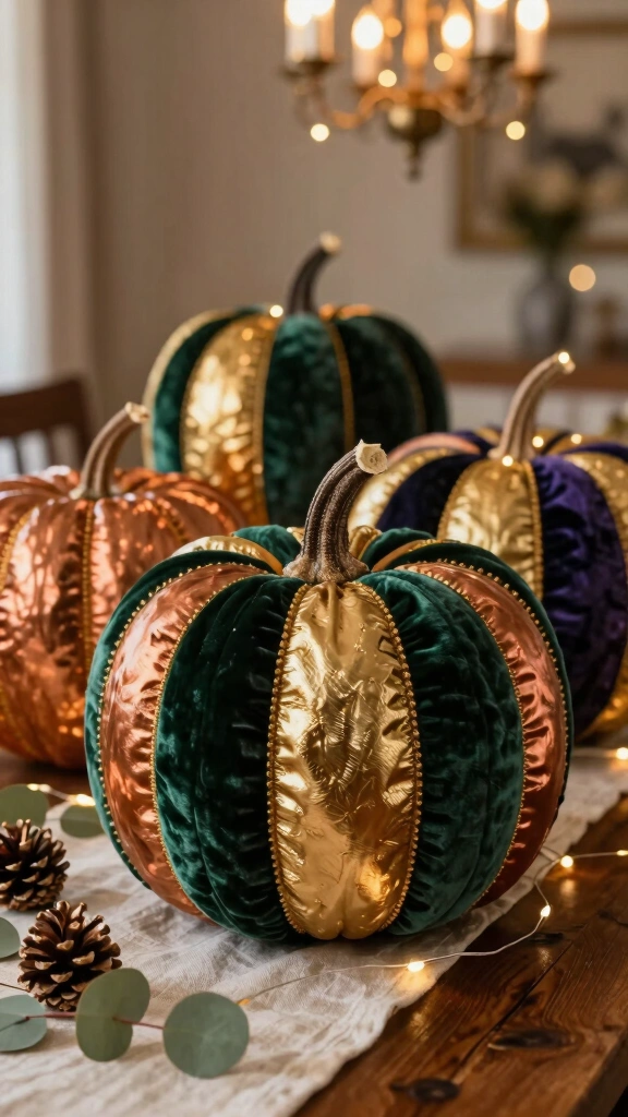 Glamorous Velvet and Metallic Patchwork Pumpkins