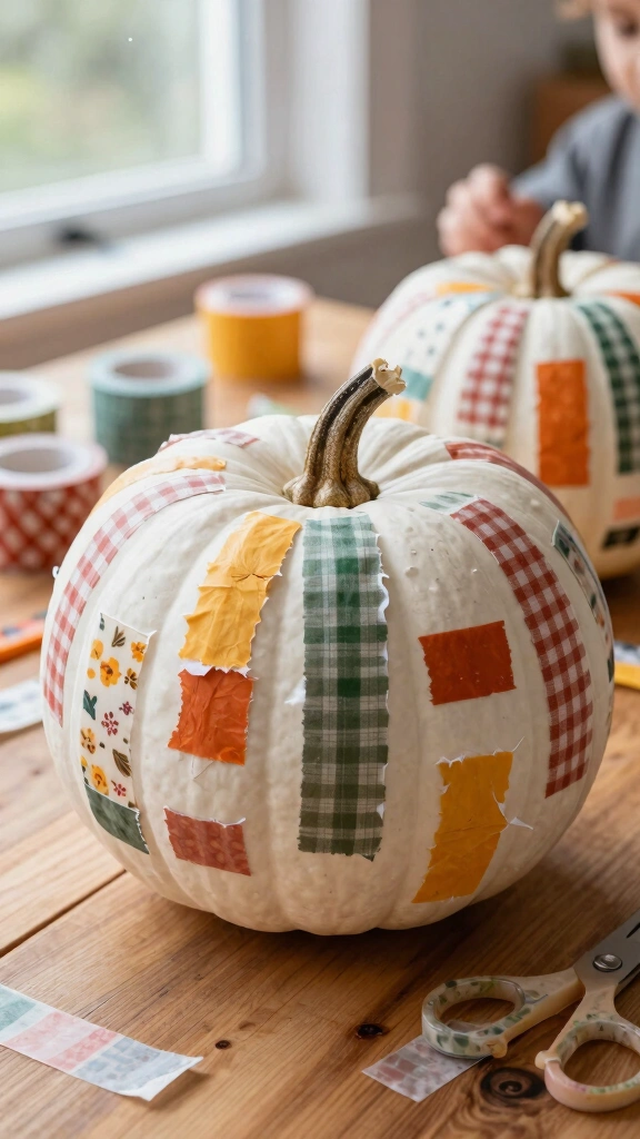 Kid-Friendly Washi Tape Patchwork Pumpkins