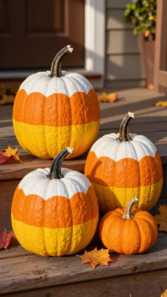 Painted Candy Corn Pumpkins