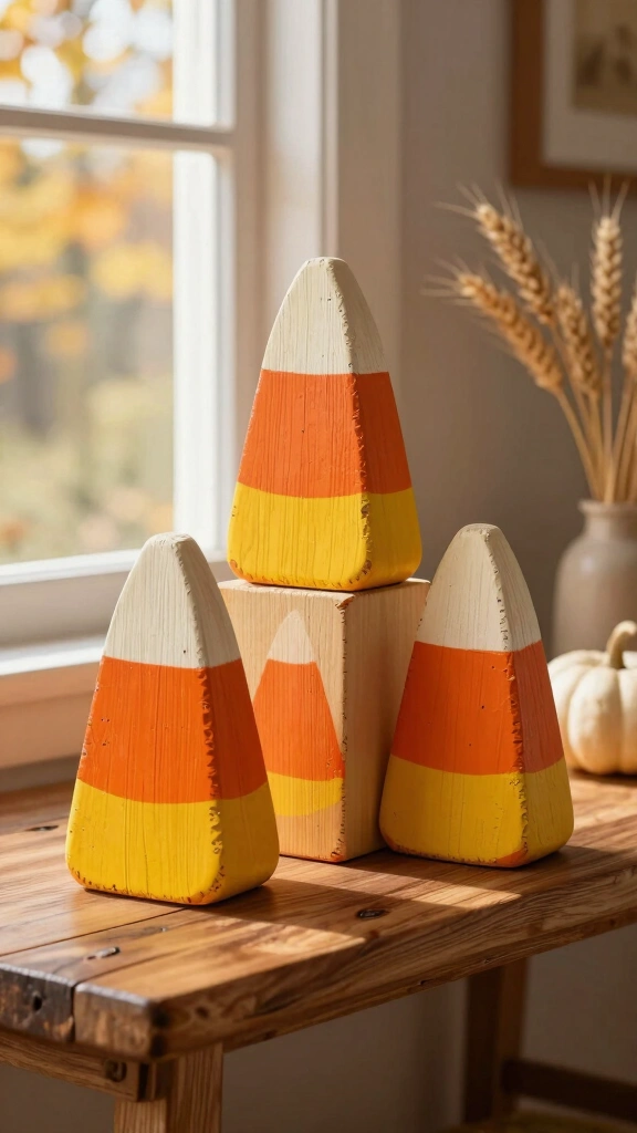 Distressed Candy Corn Wood Blocks