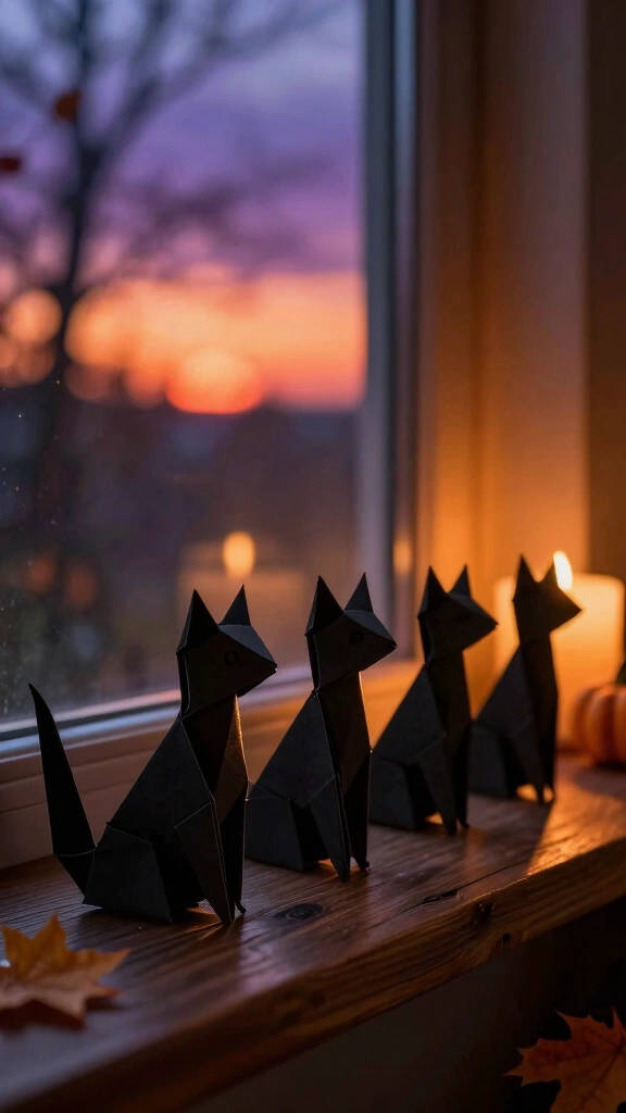 Sleek Origami Black Cats