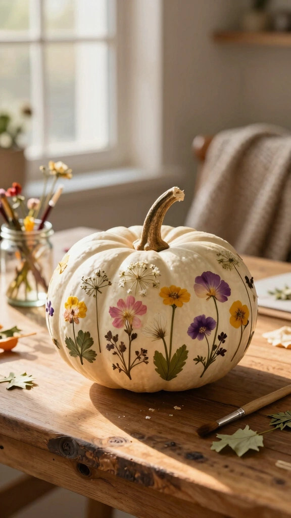 Elegant Pressed Flower Pumpkins