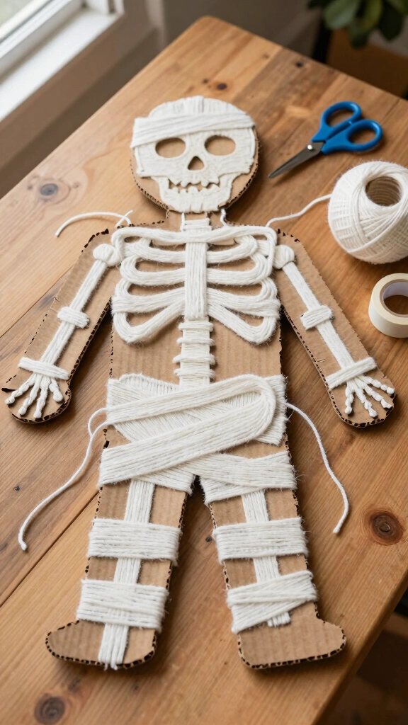 Yarn-Wrapped Cardboard Skeleton