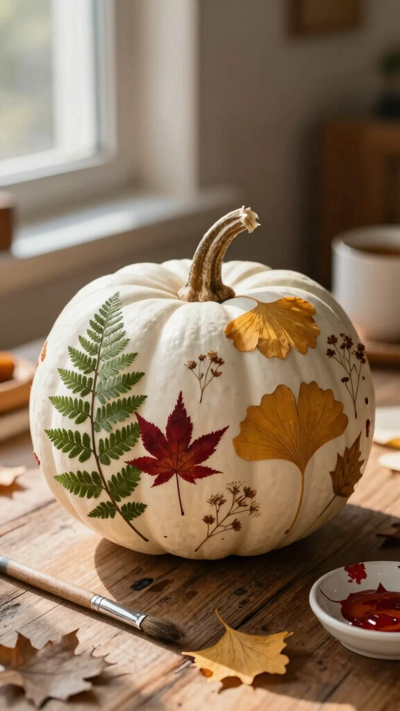 Decoupage Pressed Botanical Pumpkins