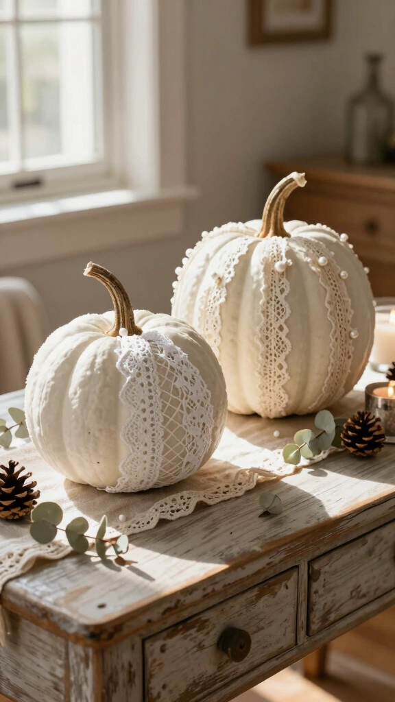 Chic White Lace Pumpkins