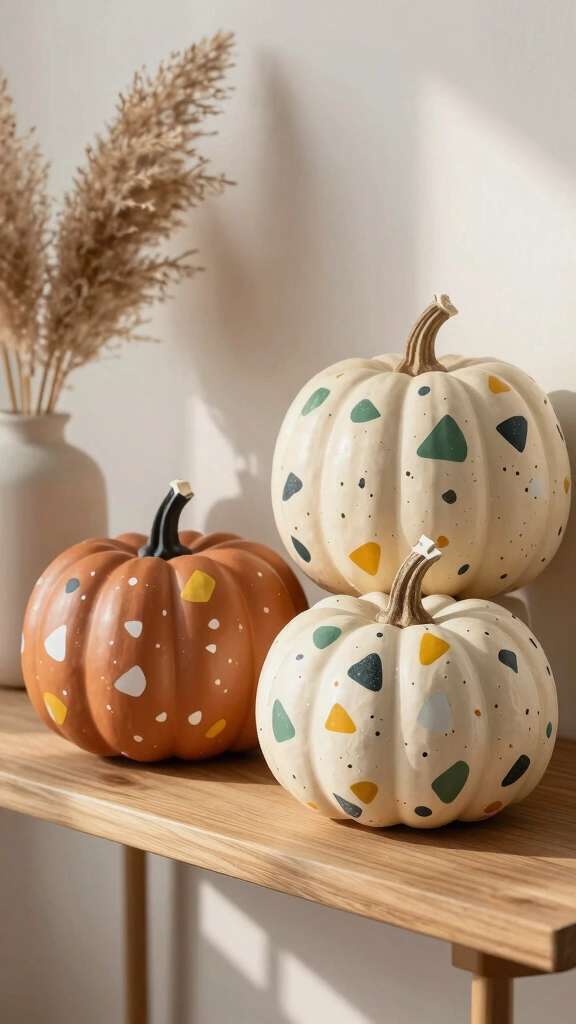Terrazzo-Effect Painted Pumpkins