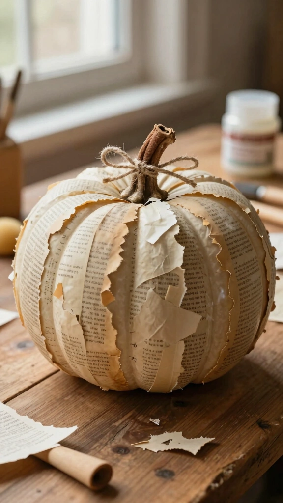 Book Page Decoupage Pumpkin