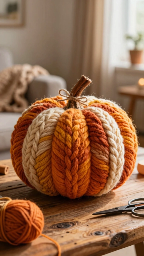Yarn-Wrapped Cozy Pumpkin