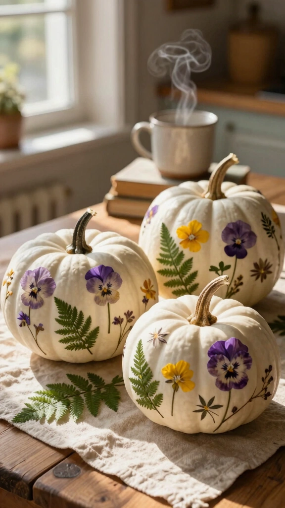 Delicate Pressed Flower Pumpkins