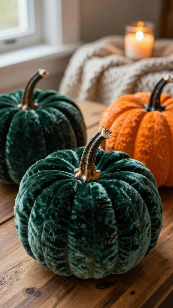 Luxurious Velvet Pumpkins with Real Stems