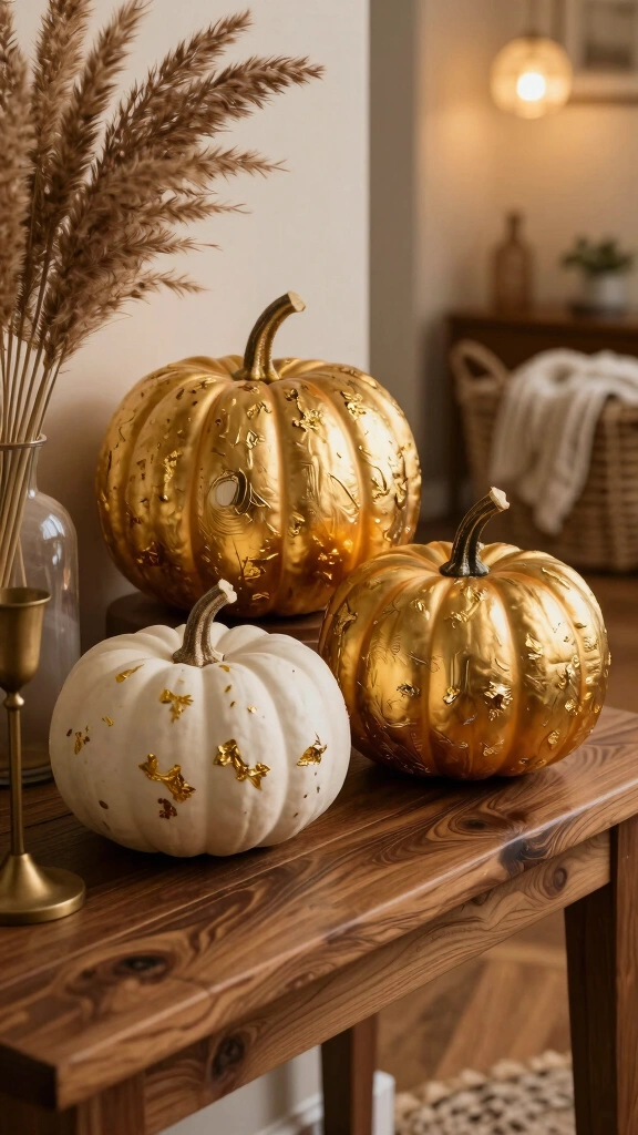 Metallic Gold Leaf Accent Pumpkins