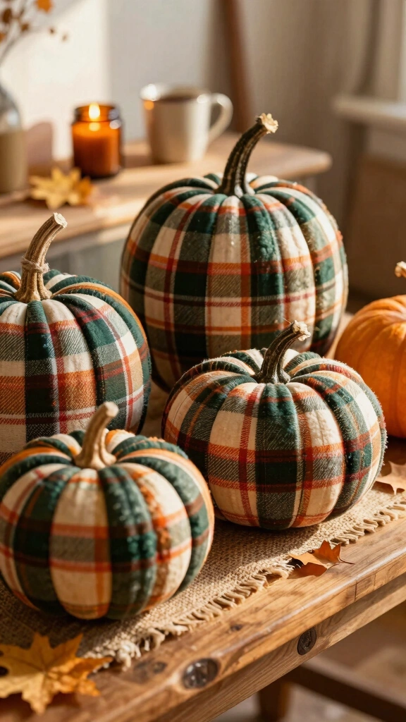 Cozy Plaid Flannel Wrapped Pumpkins