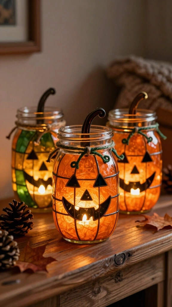 Stained Glass Mason Jar Pumpkins