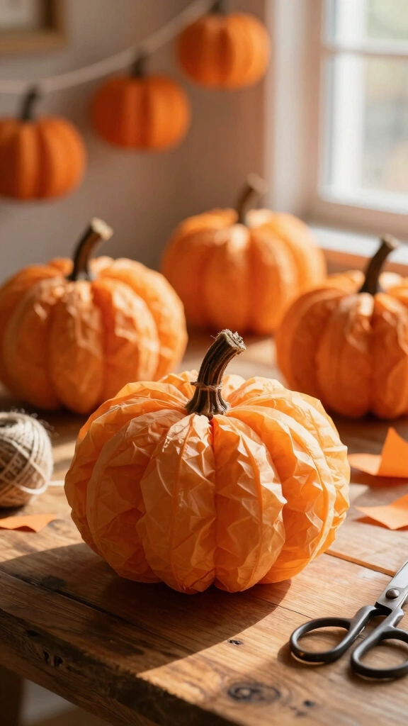 Fluffy Tissue Paper Pom-Pom Pumpkins
