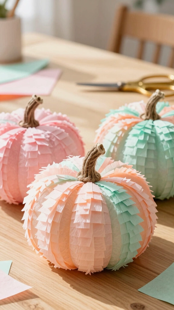 Whimsical Tissue Paper Fringe Pumpkins