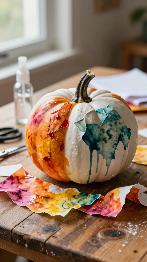 Watercolor Bleeding Tissue Paper Pumpkins