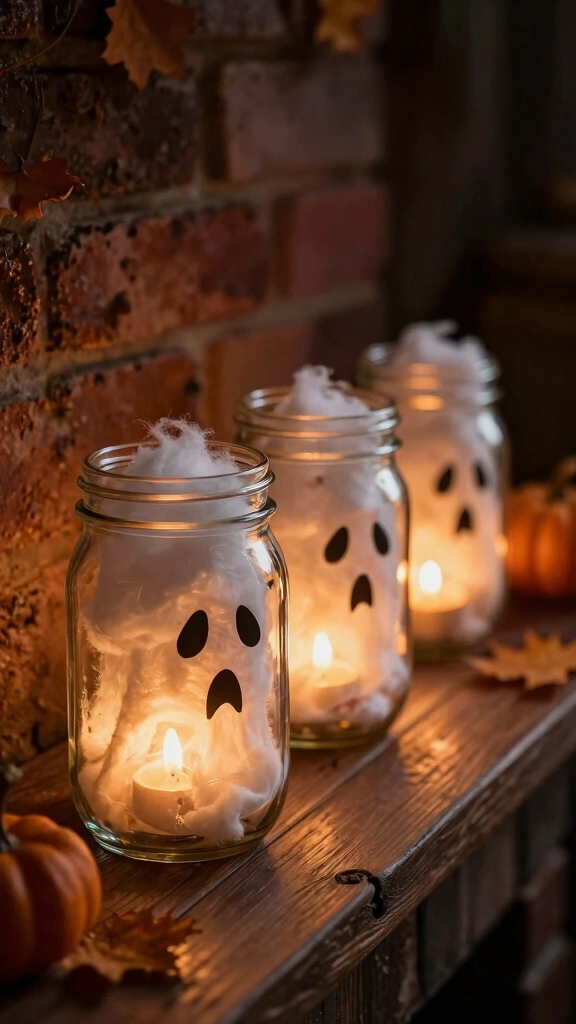 Glowing Mason Jar Ghost Lanterns