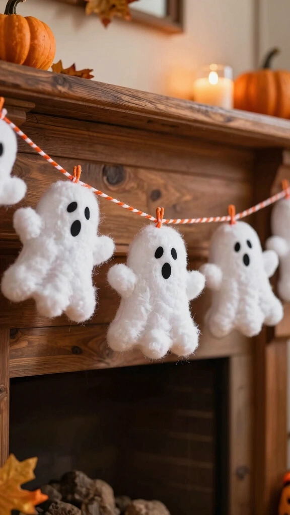 Fluffy Cotton Ball Ghost Garland