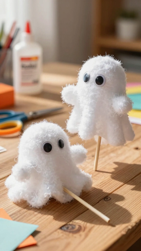 Cotton Ball Ghost Puppet on a Stick