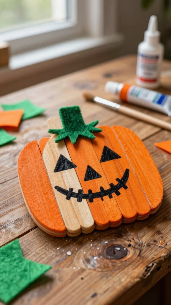 Popsicle Stick Spooky the Square Pumpkin
