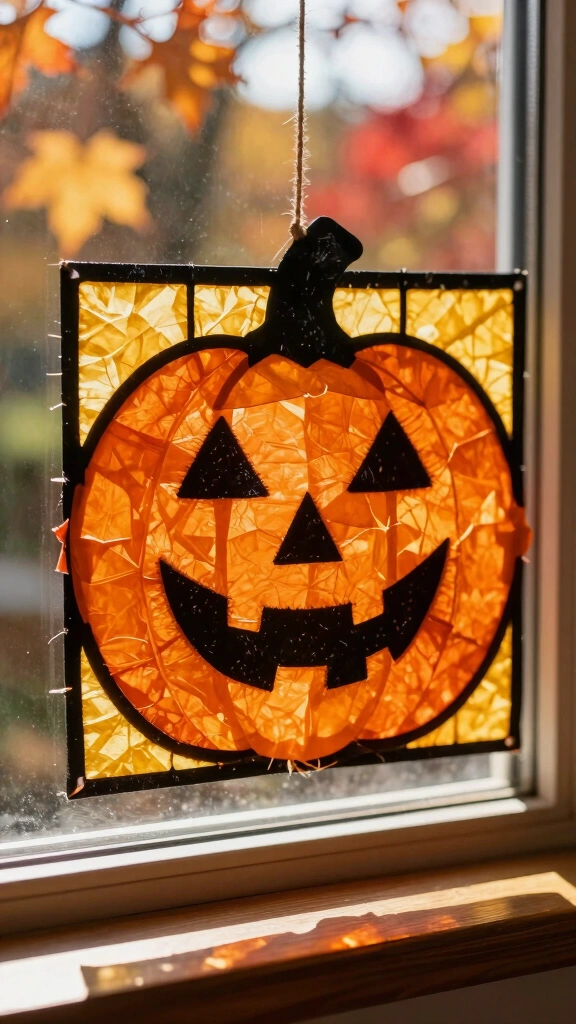 Square Pumpkin Tissue Paper Suncatcher