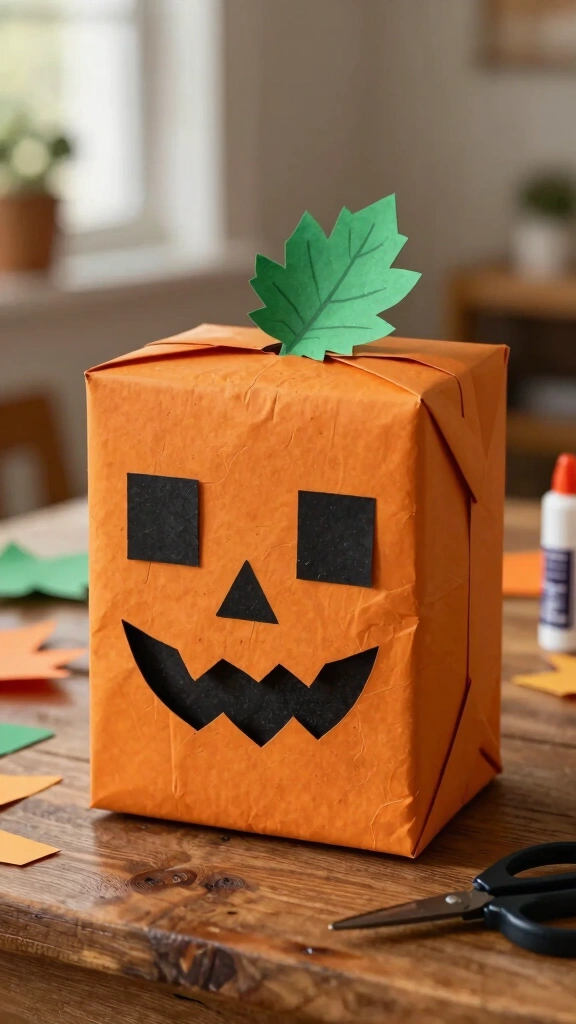 Upcycled Cereal Box Square Pumpkin