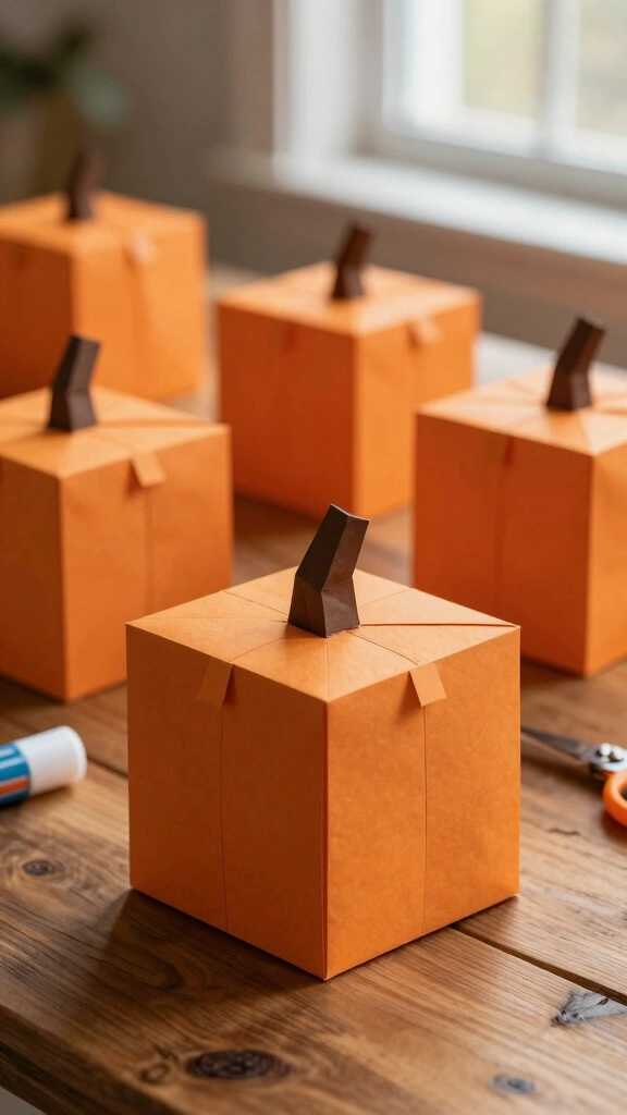 3D Construction Paper Square Pumpkin