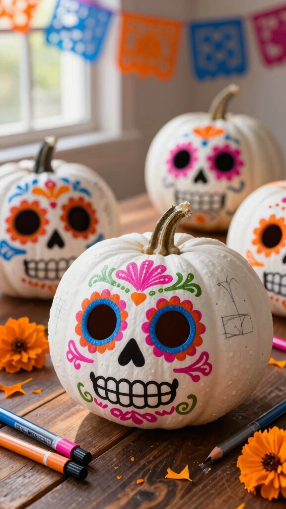Hand-Painted Sugar Skull Pumpkins