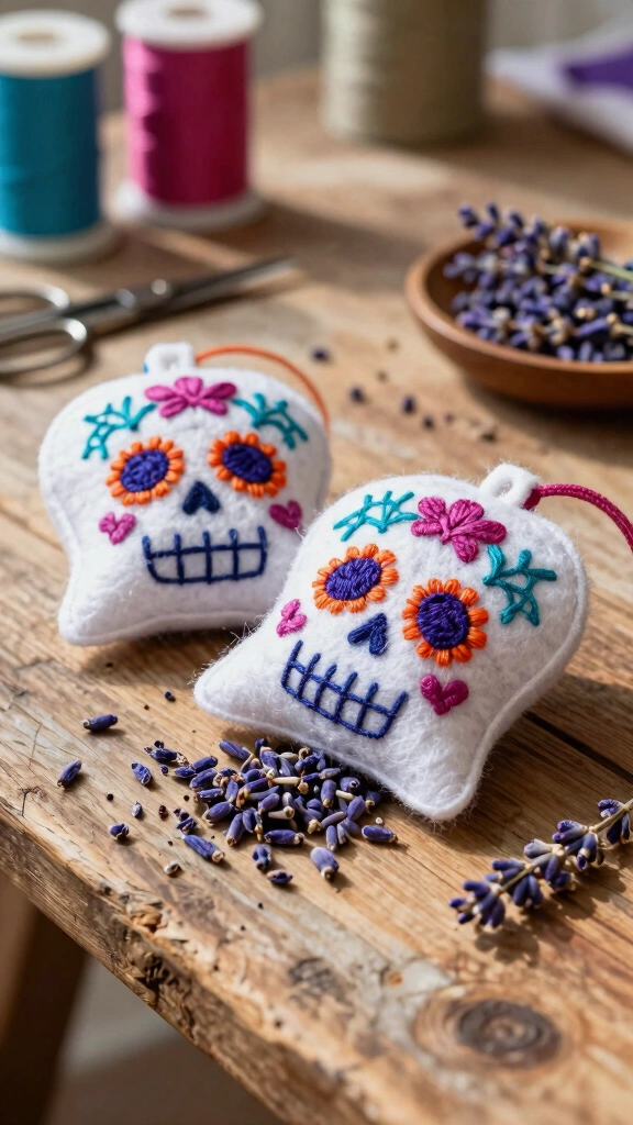 Vibrant Felt Sugar Skull Sachets