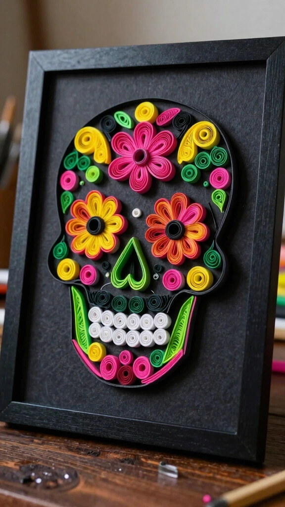 Colorful Paper Quilled Calavera Art
