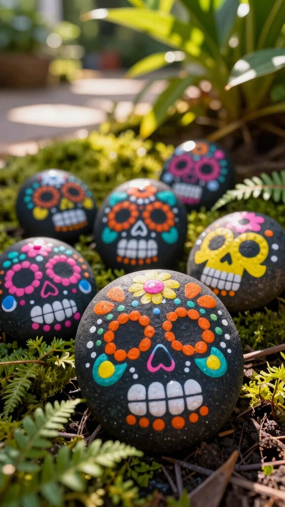 Painted Calavera Stones