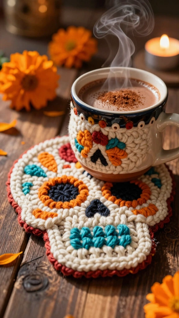 Punch Needle Calavera Coasters