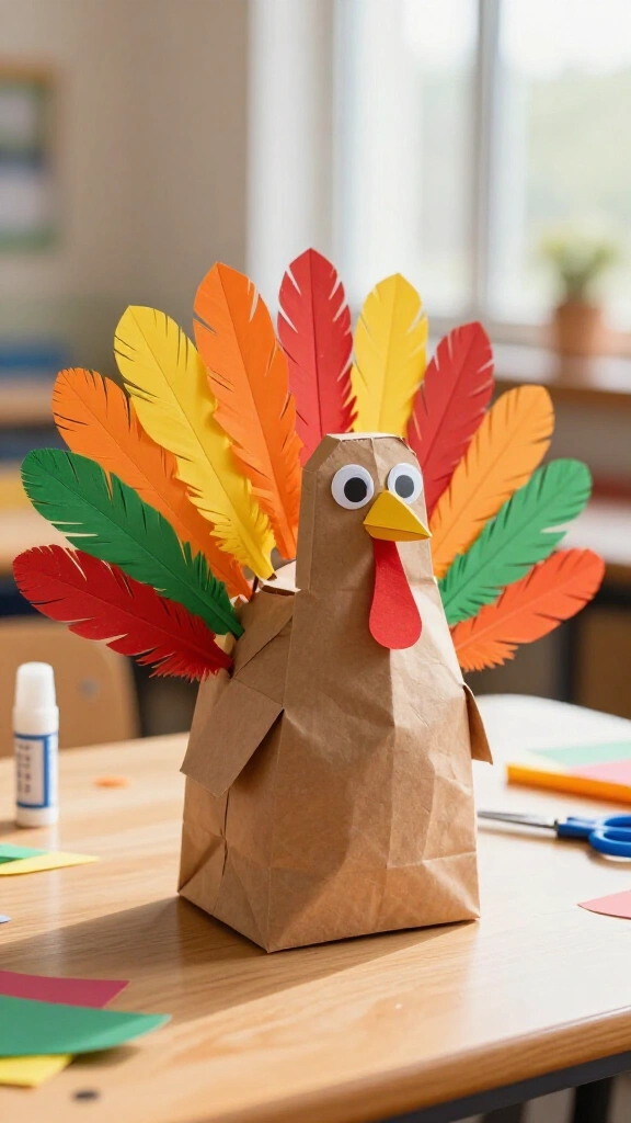 Paper bag turkey puppet