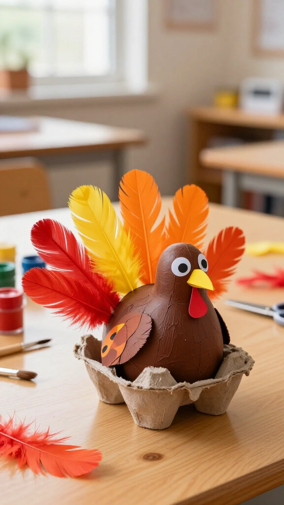 Upcycled egg carton turkey