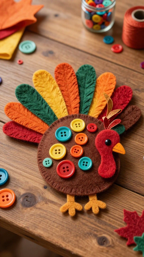 Felt and button textured hand turkey