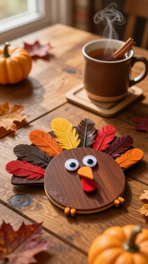 Popsicle stick turkey coasters