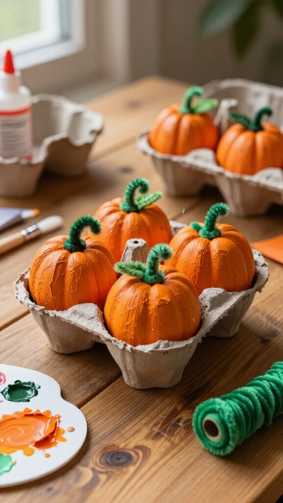Egg carton pumpkin patch