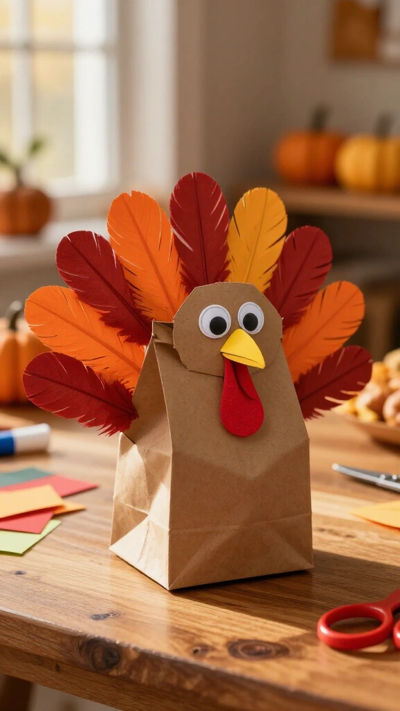 Paper bag turkey hand puppets