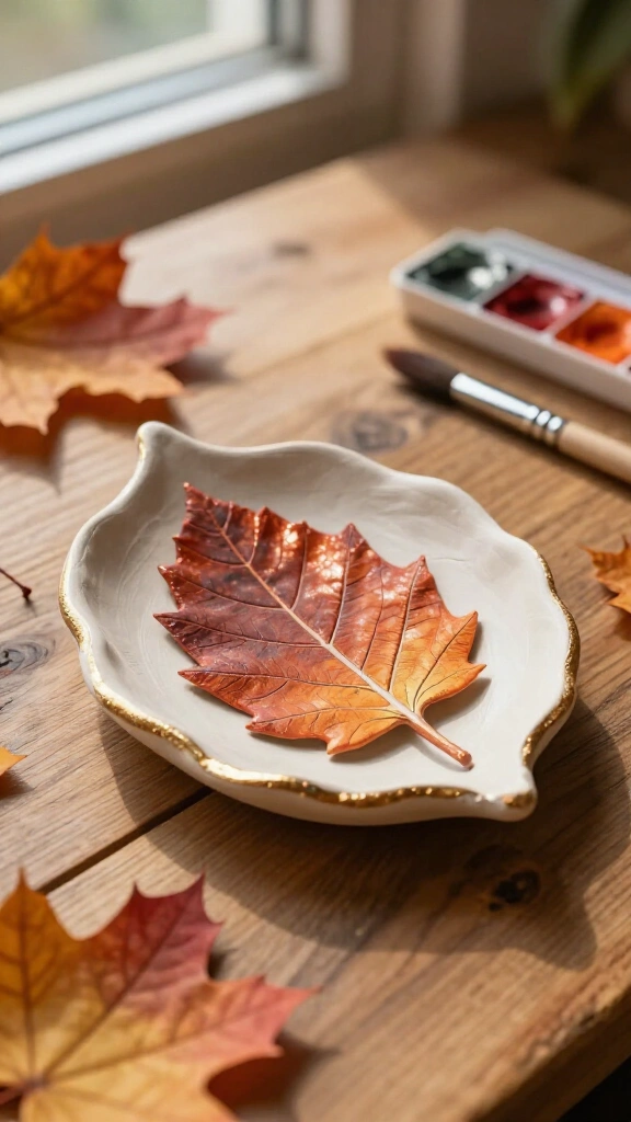 Clay leaf print dishes