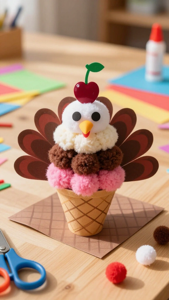Triple-scoop ice cream cone turkey