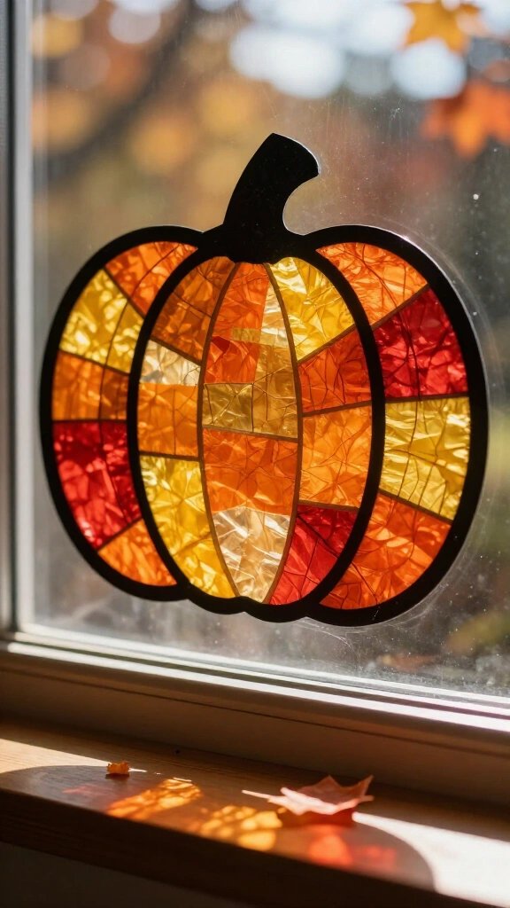 Tissue paper pumpkin suncatcher