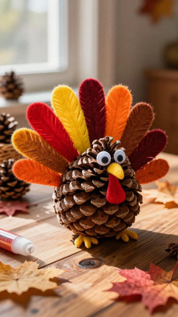 Pinecone and felt turkey