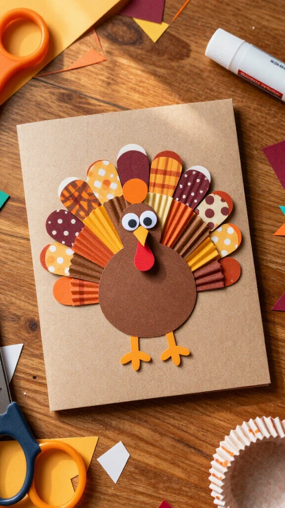 Cupcake liner turkey card