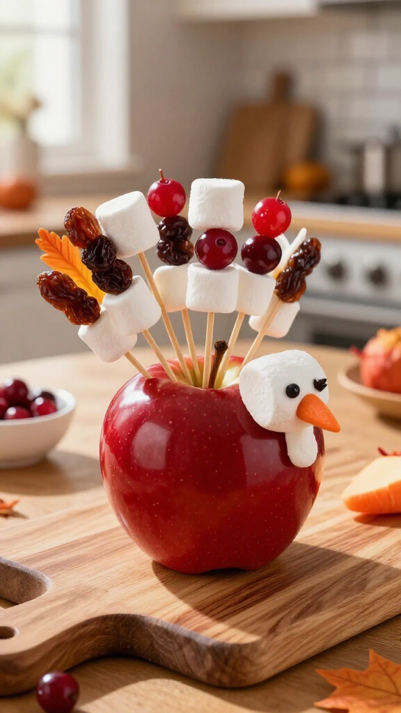 Apple and toothpick snack turkey