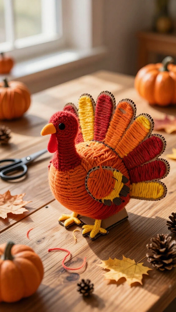 Yarn wrapped cardboard turkey