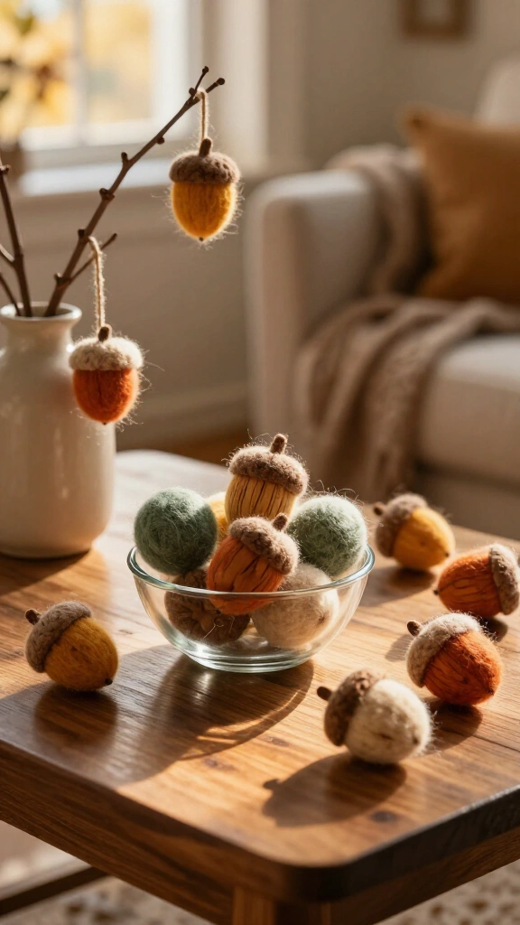 Felted wool acorn ornaments