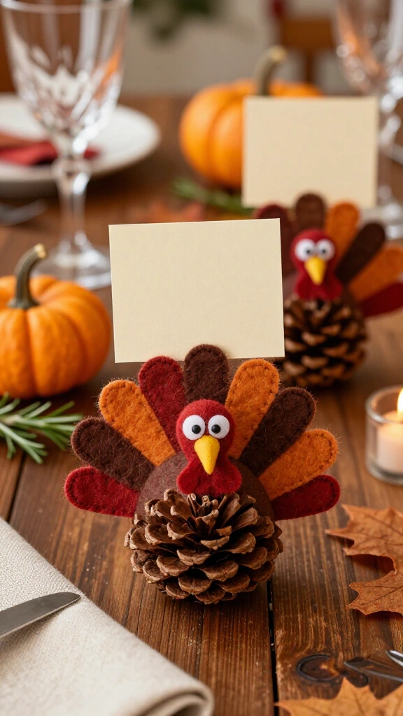 Pinecone turkey place card holders
