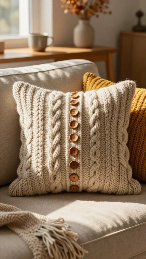 Upcycled cardigan throw pillows