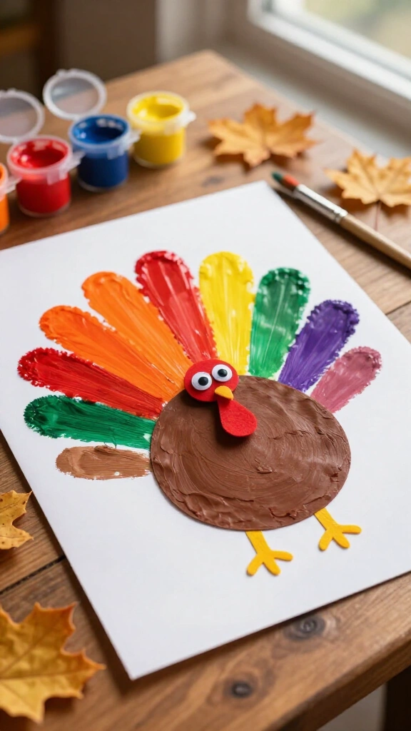 Bright rainbow finger paint turkey