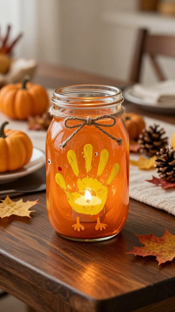 Mason jar handprint turkey lantern